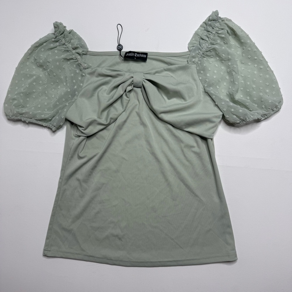 SCARLET DARKNESS Victorian Peasant Blouse Sheer Puff Sleeve Goth Sage Green